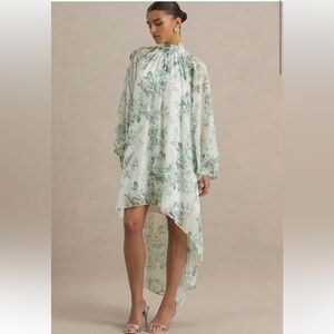 Club London DELPHIA Green Floral Print High-Neck Maxi Dress High Low cut